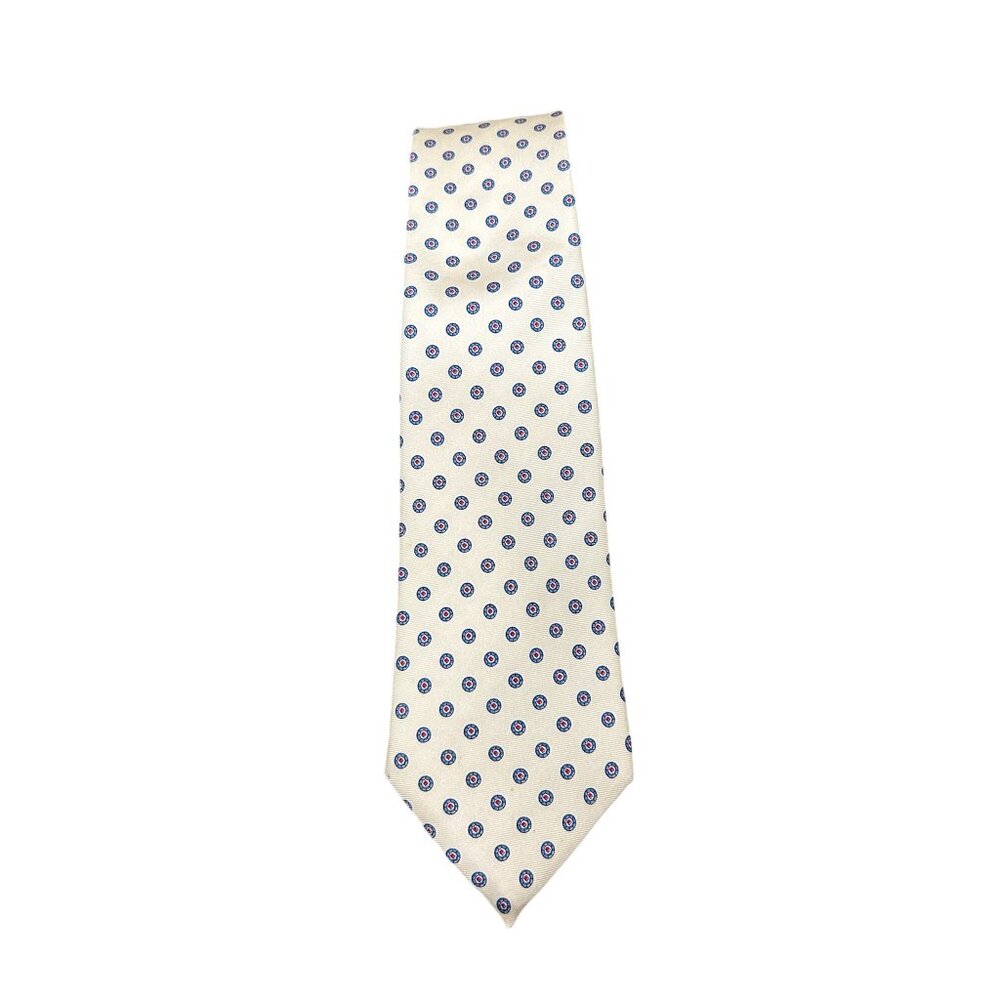 Egon Von Furstenberg Designer Tie Beige With Blue Red Circle Pattern Silk